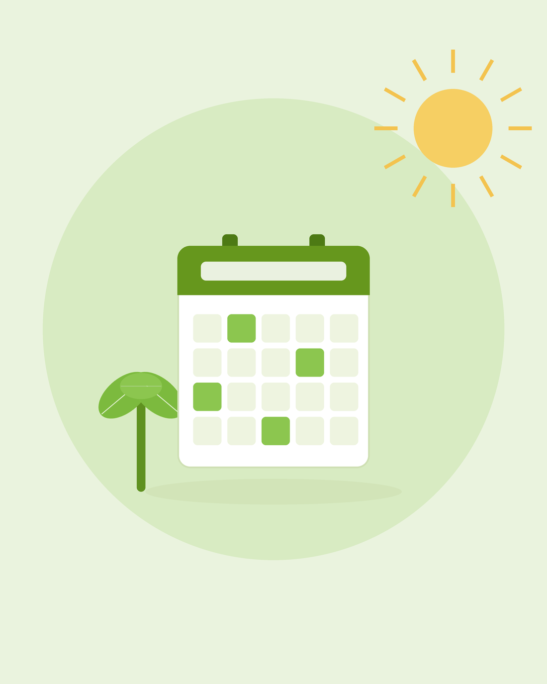 Flad illustration af en vægkalender med en spire – månedlig såningskalender, fra SeedsChoice