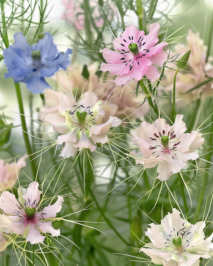 Love In A Mist Persian Jewel frø (Nigella damascena) – økologisk etårig blanding