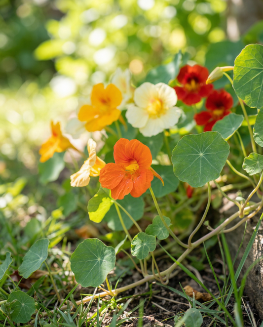 Blomsterkaransefro Single Flowered Mixed (Tropaeolum majus) – ettårigt blomsterfrø fra SeedsChoice