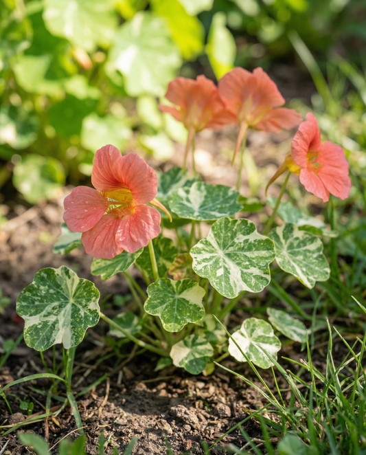 Nasturtium Alaska Salmon (Tropaeolum majus) – etårigt frø fra SeedsChoice