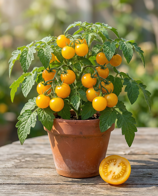 Dværg-cherrytomater Gourmandise Yellow (Solanum lycopersicum) – etårige grøntsagsfrø fra SeedsChoice