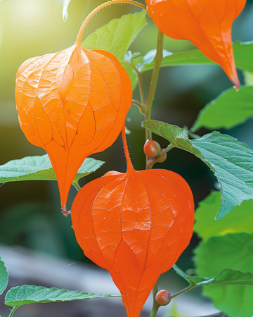 Lampionplantefrø med orange hylstre (Physalis alkekengi) – flerårig blomst