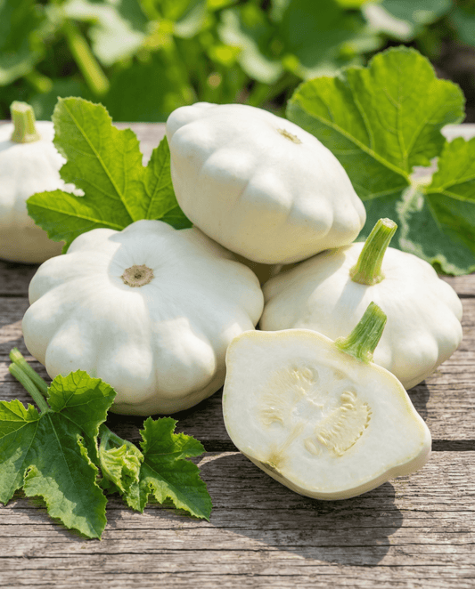 Custard White Squash (Cucurbita pepo) – etårige grøntsagsfrø fra SeedsChoice