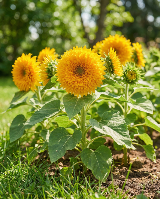 Solsikke Sungold Double Dwarf (Helianthus annuus) – etårige blomsterfrø fra SeedsChoice