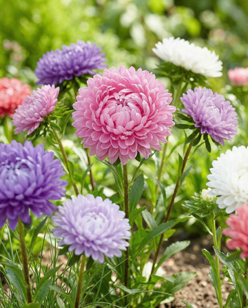 Aster Paeony Flowered Mixed (Callistephus chinensis) – etårige blomsterfrø fra SeedsChoice