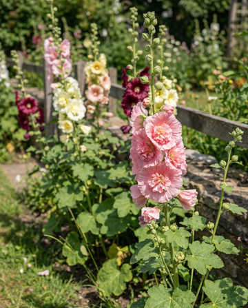 Stokrose Chater Double Mixed (Alcea rosea) – frø til toårig blanding fra SeedsChoice