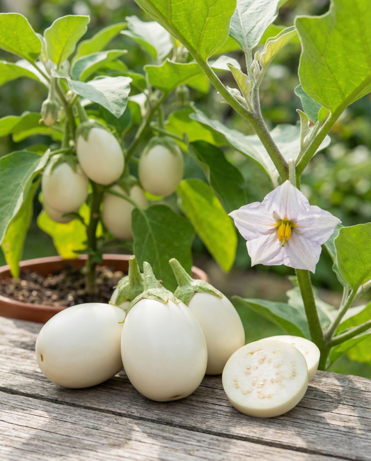 Aubergine White Egg (Solanum melongena) – etårlige grøntsagsfrø fra SeedsChoice