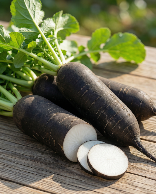 Vinterradise Noir Long Poids Dhorloge (Raphanus sativus) – etårige grøntsagsfrø fra SeedsChoice