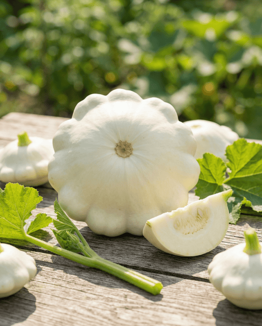 Patisson squash Custard White (Cucurbita pepo) – ettårige grøntsagsfrø fra SeedsChoice